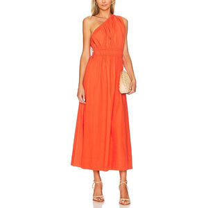 Faithfull The Brand Orange 'La Ora' One Shoulder Poplin Midi Dress Size XS